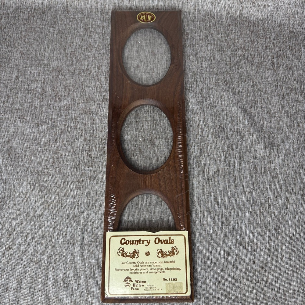 Walnut Solid 3 Frames Country Ovals Wood CottageCore NOS Vintage 17"x4.5" USA